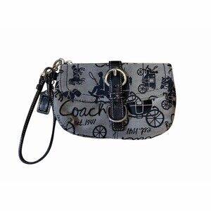 Coach Gray and Black Canvas Signature Wristlet Clutch